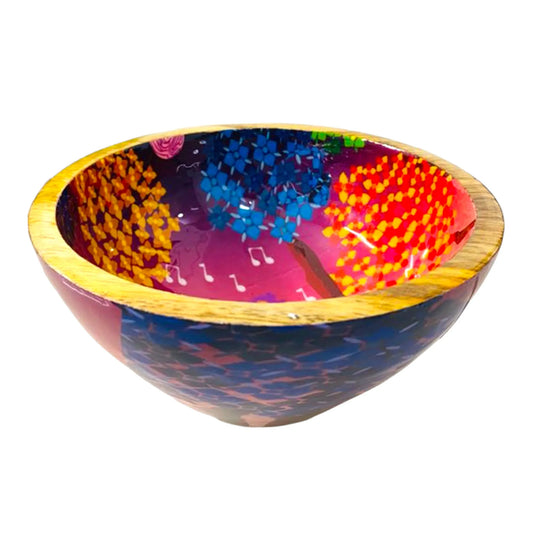 "Tree Serenade" Artistic Wooden Cutlery - Small Bowl I Serve ware I Hand Crafted I Living Room Décor I Decorative I Meena Print I Size-6*6*3 Inch