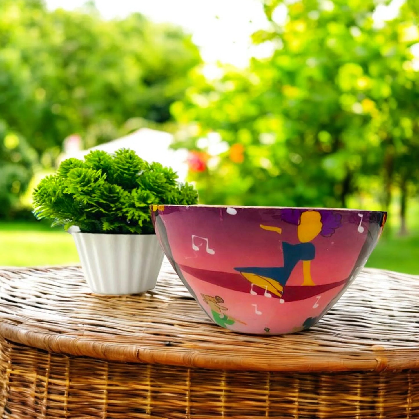 "Tree Serenade" Artistic Wooden Cutlery - Small Bowl I Serve ware I Hand Crafted I Living Room Décor I Decorative I Meena Print I Size-6*6*3 Inch