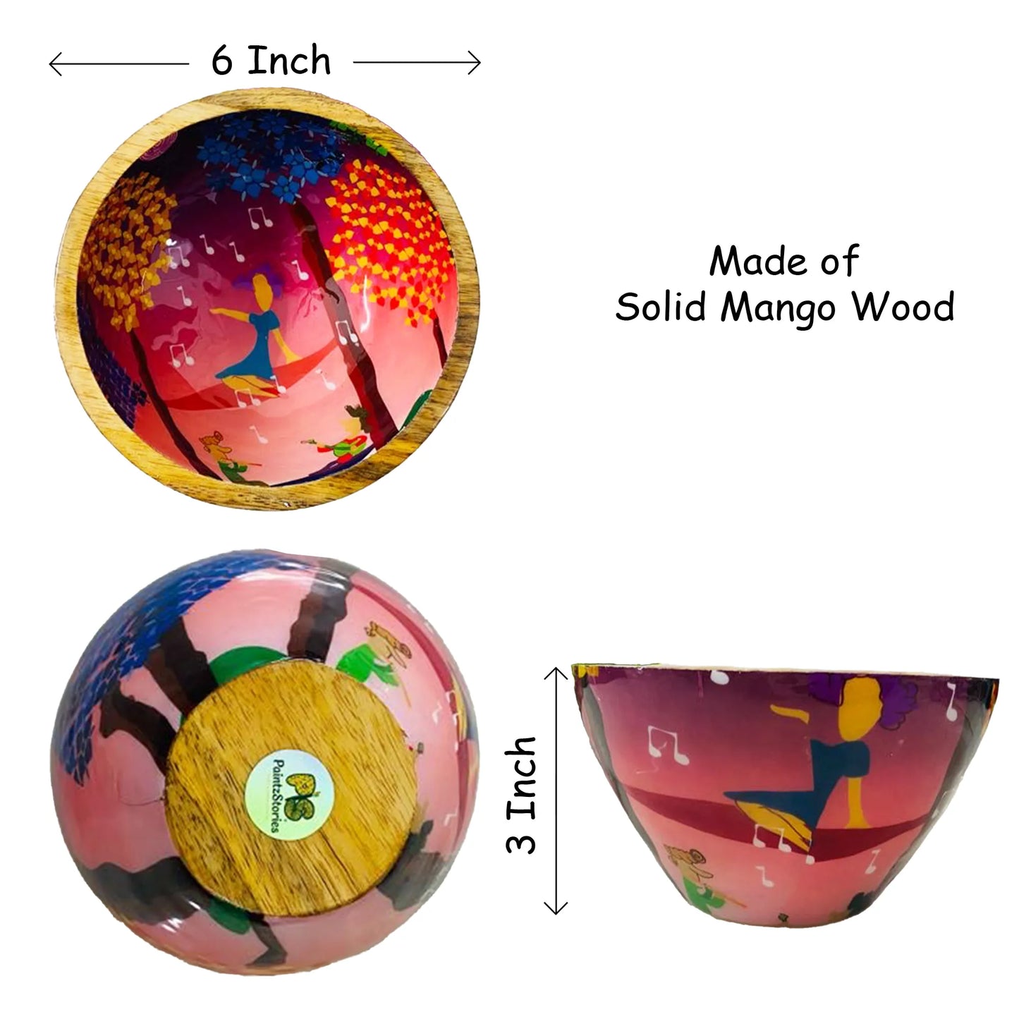 "Tree Serenade" Artistic Wooden Cutlery - Small Bowl I Serve ware I Hand Crafted I Living Room Décor I Decorative I Meena Print I Size-6*6*3 Inch
