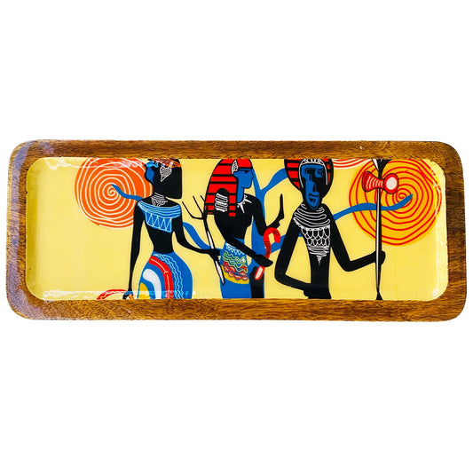 "Egyptian Priestess and Warriors" Artistic Wooden Cutlery-Rectangular Platter I Serve ware I Hand Crafted I Decorative I Meena Print I Size-13*5 Inch