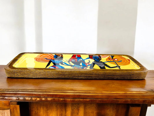 "Egyptian Priestess and Warriors" Artistic Wooden Cutlery-Rectangular Platter I Serve ware I Hand Crafted I Decorative I Meena Print I Size-13*5 Inch