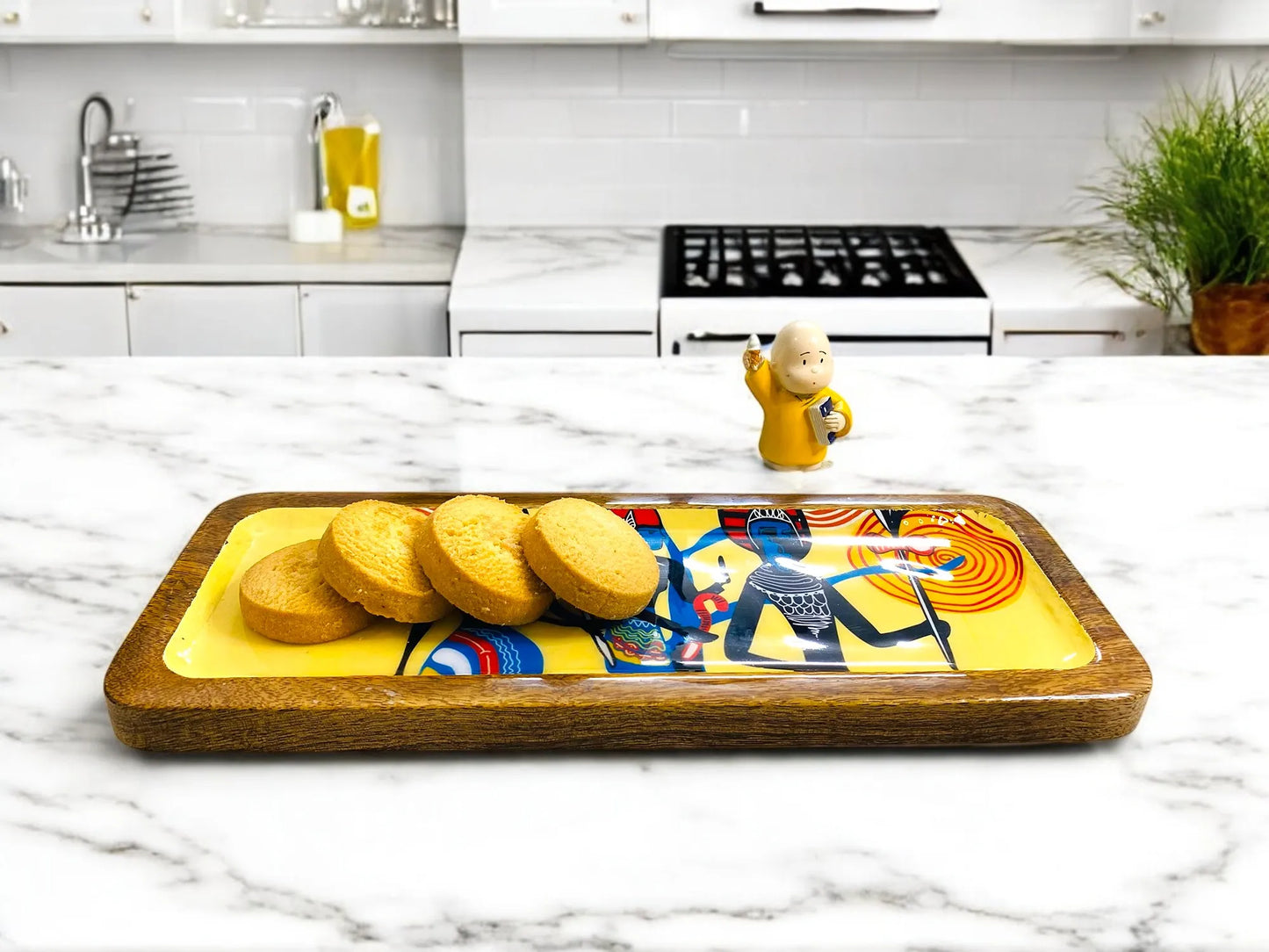 "Egyptian Priestess and Warriors" Artistic Wooden Cutlery-Rectangular Platter I Serve ware I Hand Crafted I Decorative I Meena Print I Size-13*5 Inch