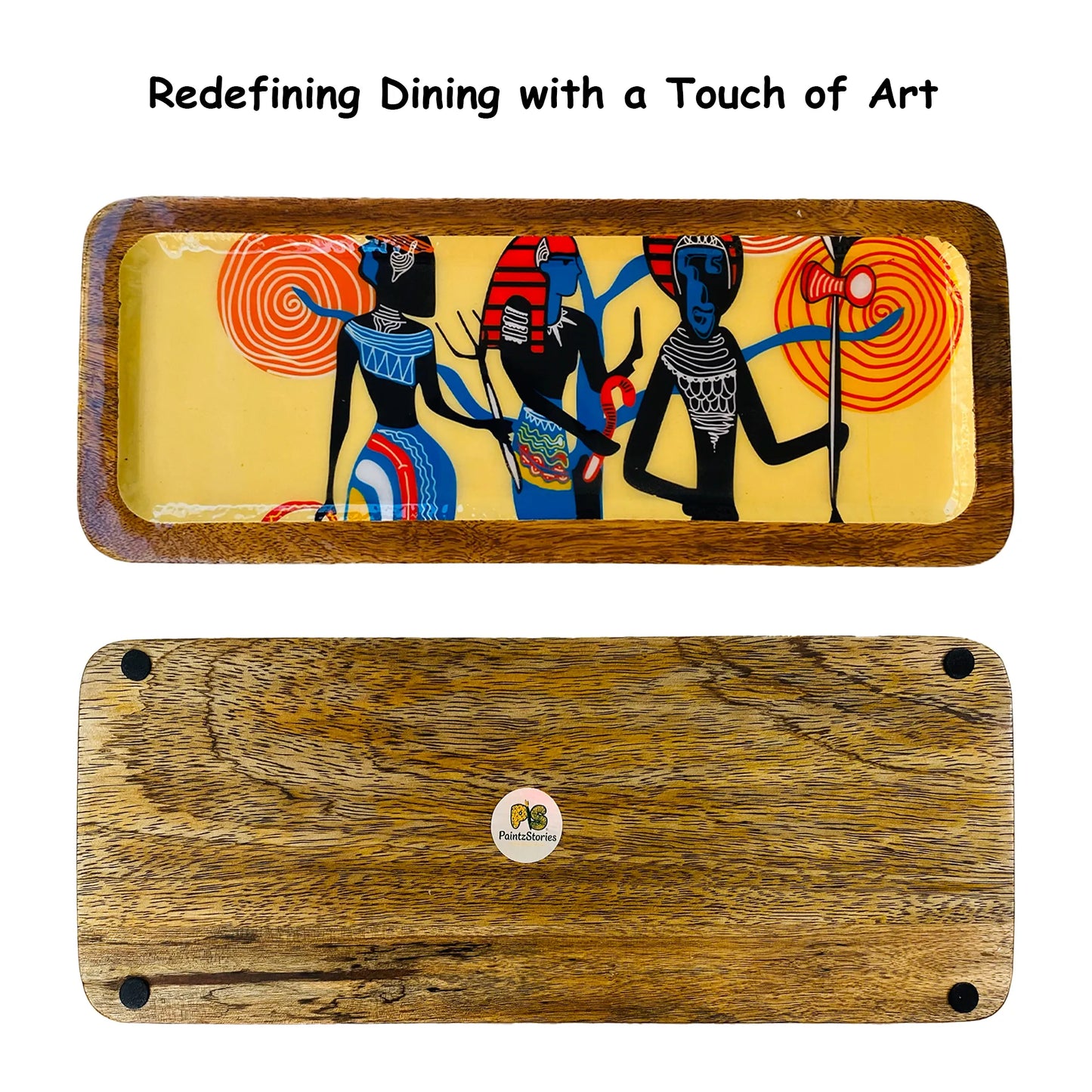 "Egyptian Priestess and Warriors" Artistic Wooden Cutlery-Rectangular Platter I Serve ware I Hand Crafted I Decorative I Meena Print I Size-13*5 Inch