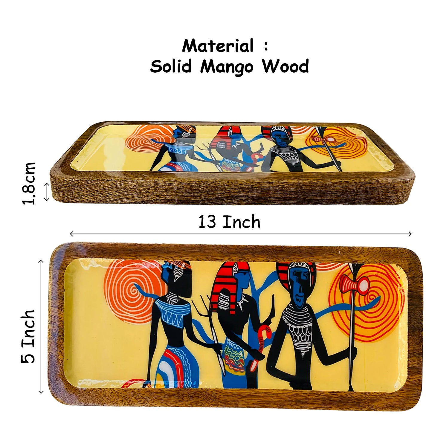 "Egyptian Priestess and Warriors" Artistic Wooden Cutlery-Rectangular Platter I Serve ware I Hand Crafted I Decorative I Meena Print I Size-13*5 Inch