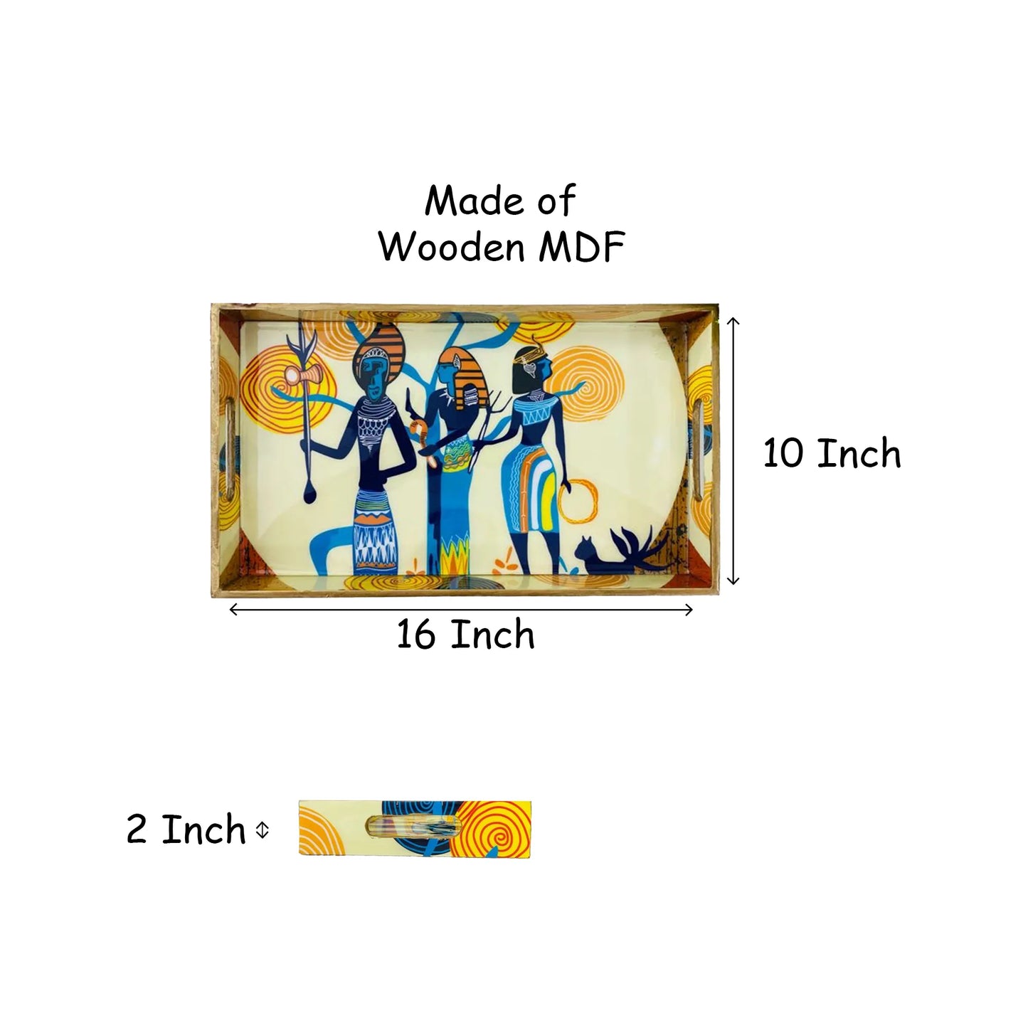 "Egyptian Priestess and Warriors" Artistic Wooden Cutlery-Rectangular Tray- Large I Serve ware I Hand Crafted I Meena Print I Gift I Size-16*10*2 Inch