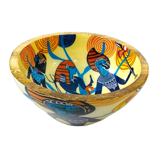 "Egyptian Priestess and Warriors" Artistic Wooden Cutlery - Small Bowl I Serve ware I Hand Crafted I Home Decor I Meena Print I Size-6*6*3 Inch