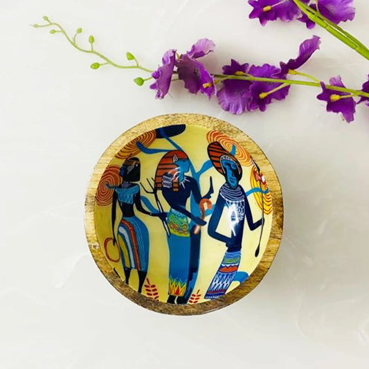 "Egyptian Priestess and Warriors" Artistic Wooden Cutlery - Small Bowl I Serve ware I Hand Crafted I Home Decor I Meena Print I Size-6*6*3 Inch