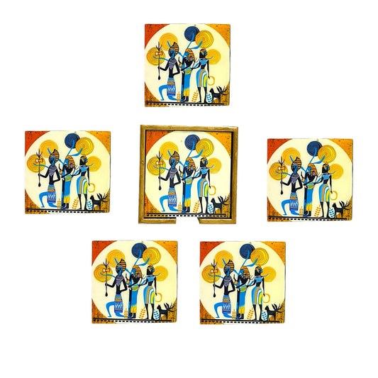 "Egyptian Priestess and Warriors" Artistic Wooden Cutlery-Wooden Tea Coaster I Table ware I Handmade I Home Décor I Meena Print I Size- 4*4 Inch