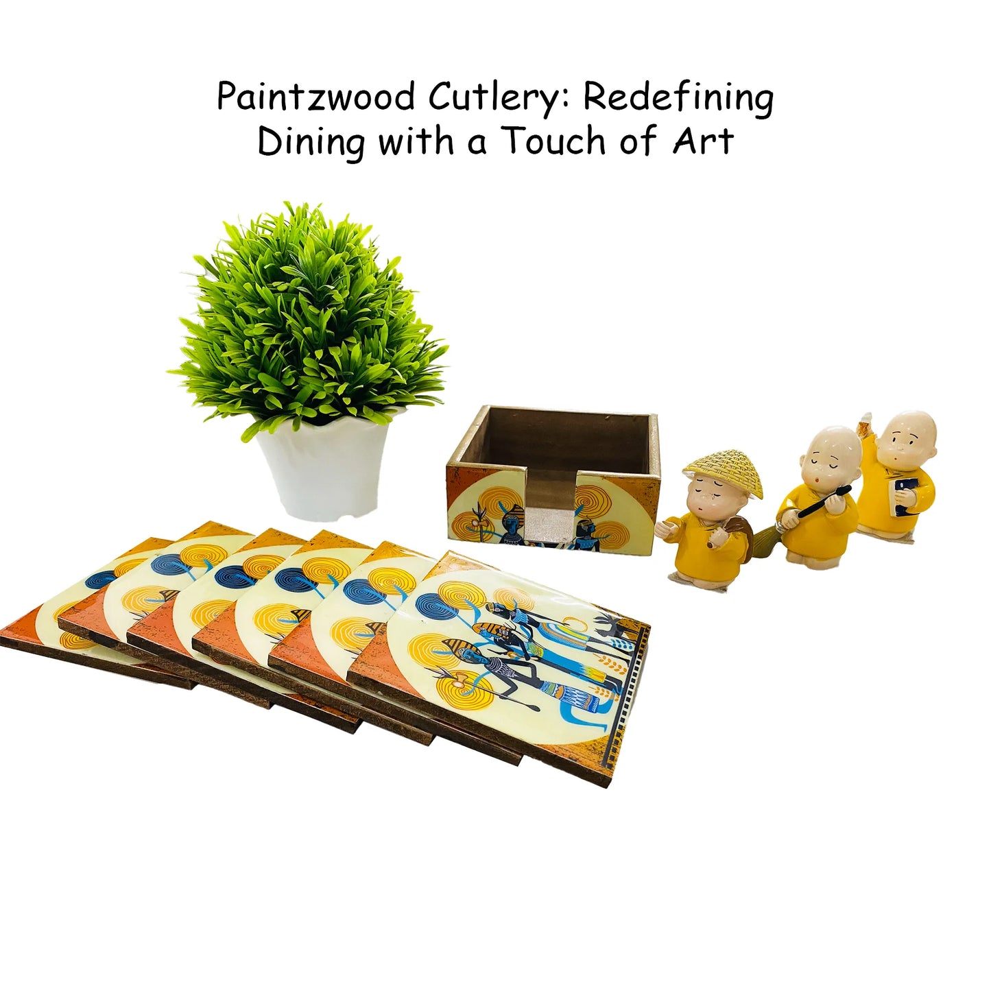 "Egyptian Priestess and Warriors" Artistic Wooden Cutlery-Wooden Tea Coaster I Table ware I Handmade I Home Décor I Meena Print I Size- 4*4 Inch
