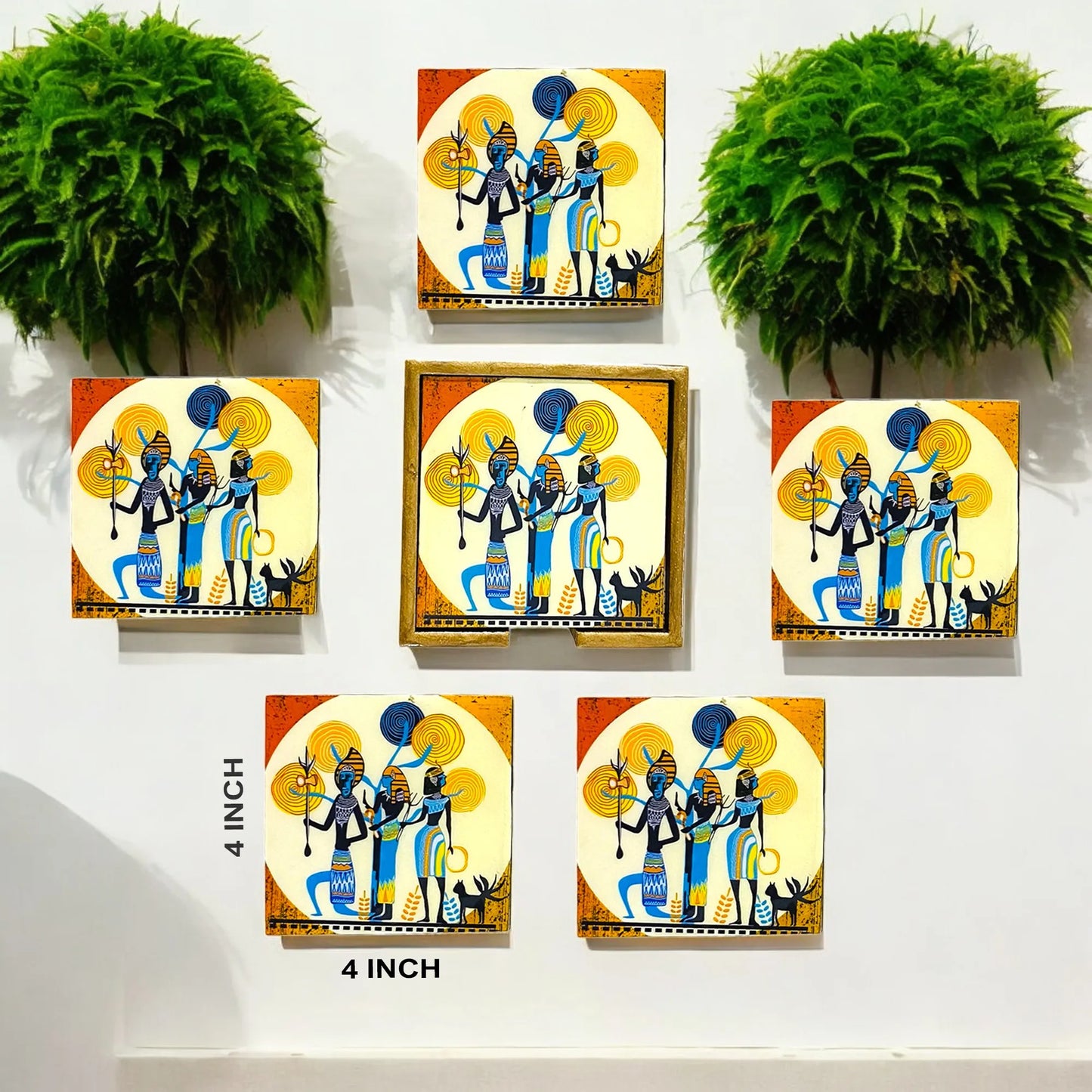"Egyptian Priestess and Warriors" Artistic Wooden Cutlery-Wooden Tea Coaster I Table ware I Handmade I Home Décor I Meena Print I Size- 4*4 Inch