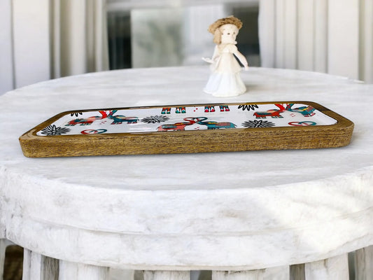 "Elephants In Love" Artistic Wooden Cutlery-Rectangular Platter I Serve ware I Hand Crafted I Living Room Décor I Meena Print I Size-13*5 Inch