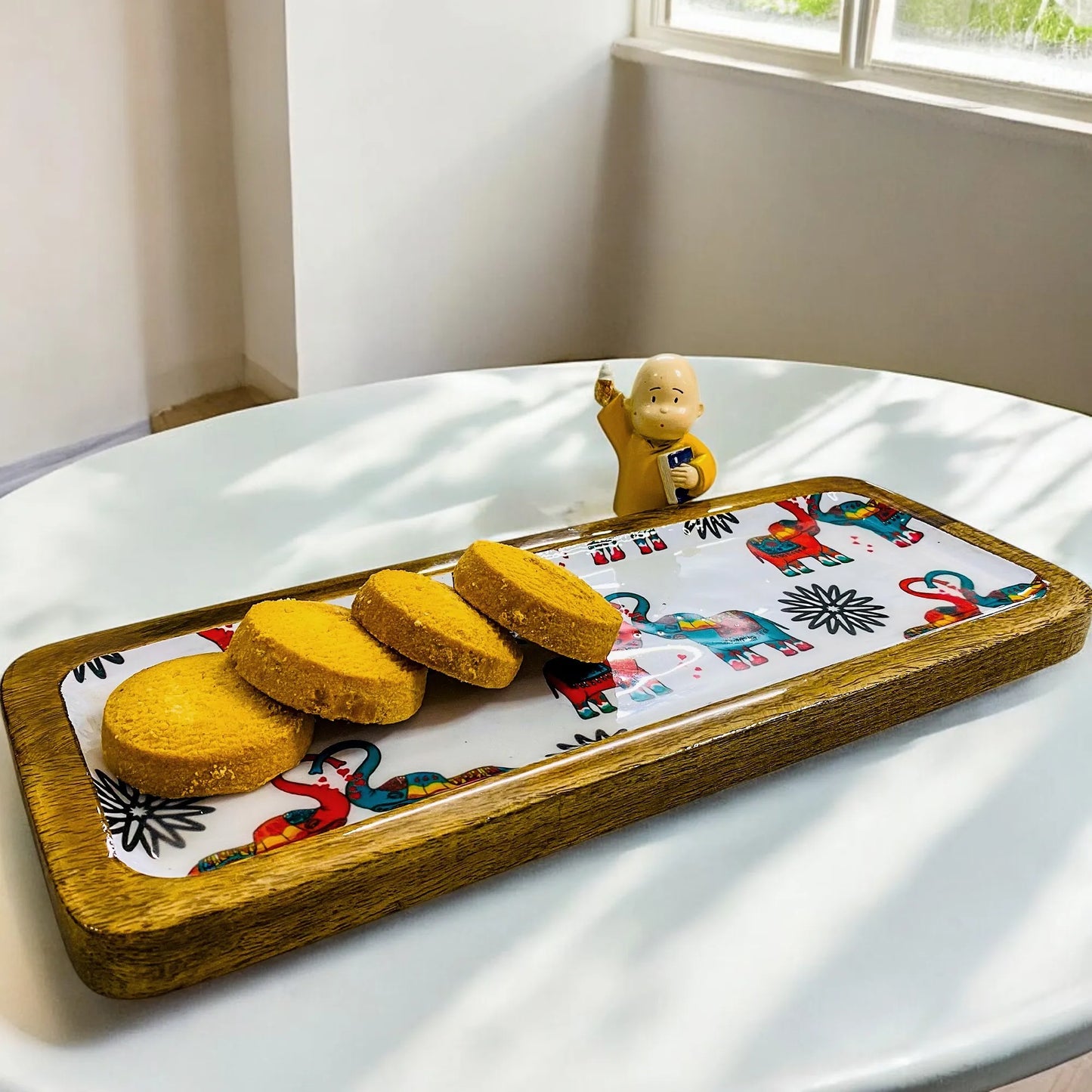 "Elephants In Love" Artistic Wooden Cutlery-Rectangular Platter I Serve ware I Hand Crafted I Living Room Décor I Meena Print I Size-13*5 Inch