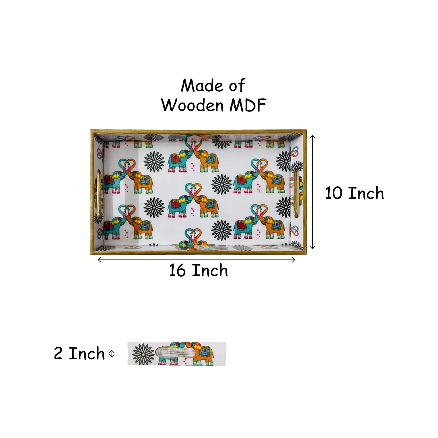 "Elephants In Love" Artistic Wooden Cutlery-Rectangular Tray- Large I Serve ware I Handmade I Home Décor I Decorative I Meena I Size-16*10*2 Inch