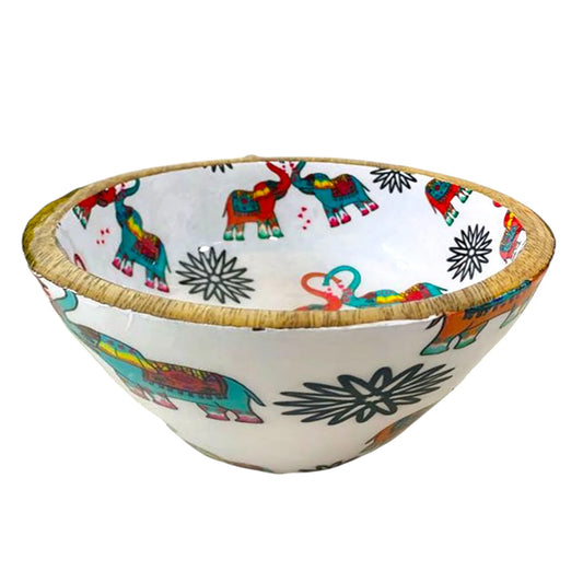 "Elephants In Love" Artistic Wooden Cutlery - Small Bowl I Serve ware I Hand Crafted I Living Room Décor I Decorative I Meena Print I Size-6*6*3 Inch