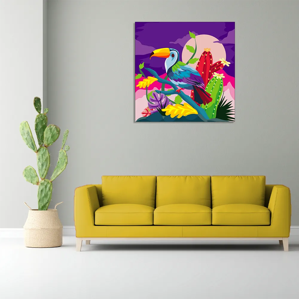 "Vibrant Toucan: A Colourful Doodle Illustration of Tropical Beauty" Canvas Print I Wall Décor I Art work I 2 Feet *2 Feet I Art on Wall I Authentic Art I