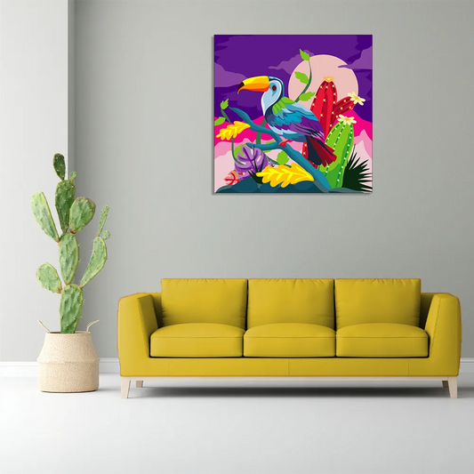 "Vibrant Toucan: A Colourful Doodle Illustration of Tropical Beauty" Canvas Print I Wall Décor I Art work I 2 Feet *2 Feet I Art on Wall I Authentic Art I