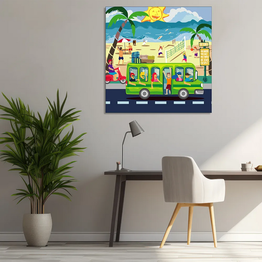 "Beach Bound: A Sunny Doodle Illustration of Coastal Adventure" Canvas Print I Wall Décor I Art work I 2 Feet *2 Feet I Art on Wall I Authentic Art I