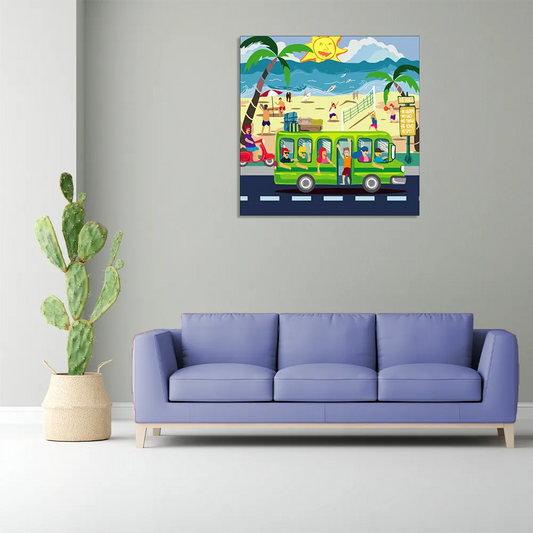"Beach Bound: A Sunny Doodle Illustration of Coastal Adventure" Canvas Print I Wall Décor I Art work I 2 Feet *2 Feet I Art on Wall I Authentic Art I