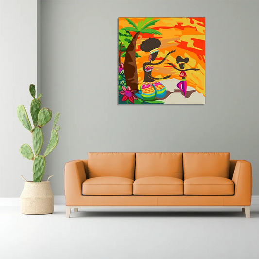 "African Sunset Serenity: A Heartwarming Doodle Illustration of Mother and Child Bonding" Canvas Print I Wall Décor I Art work I 2 Feet *2 Feet I Art on Wall I Authentic Art I
