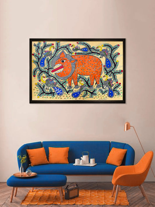 A lion and birds in the jungle