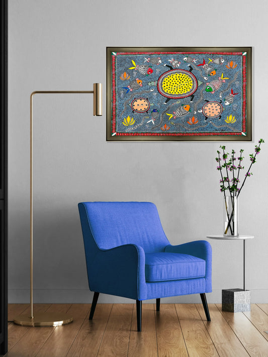 Pond full of fishes and animals in the Mithila region