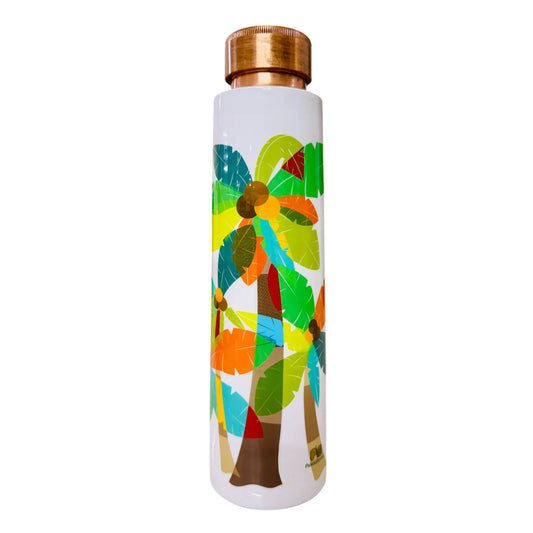 PAINTZSTORIES A Celebration of Palm Trees Meena Print Copper Water Bottle | Handcrafted Tamba Bottle | Premium Copper Water Bottle for Home Décor, Office, Travel & Gifting | 900 ml