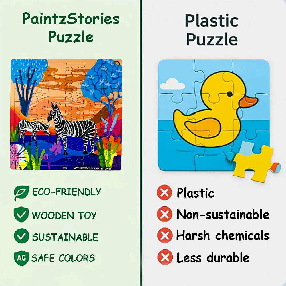 PAINTZSTORIES A Loving Pair of Zebras Wooden Puzzle | 1 Set 48 Pieces Jigsaw Puzzle | Educational Puzzle for Cognitive & Motor Skills Development | Birthday Gift for Kids | 4+ Years | Size 9 * 9 Inch