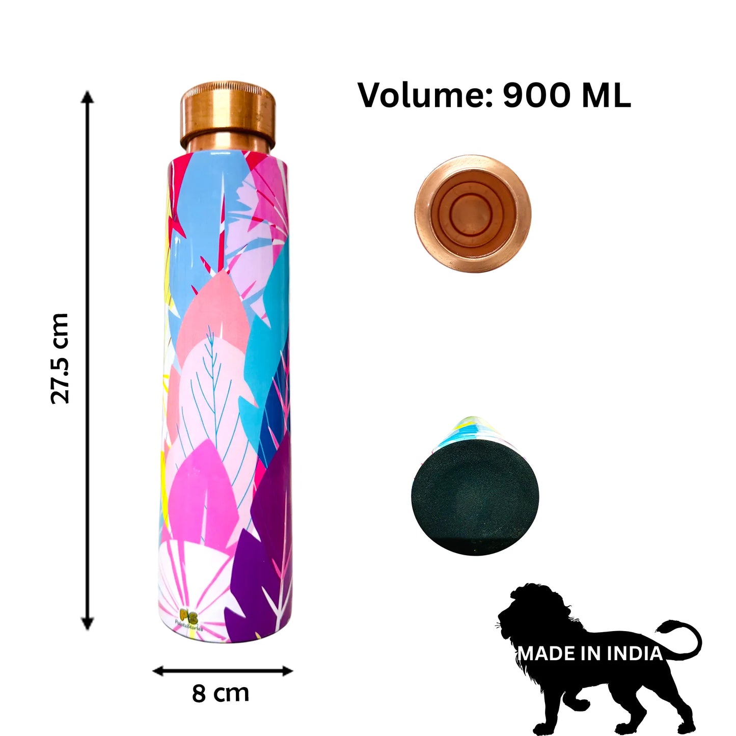 PAINTZSTORIES Cycle of Seasons Meena Print Copper Water Bottle | Handcrafted Tamba Bottle | Premium Copper Water Bottle for Home Décor, Office, Travel & Gifting | 900 ml