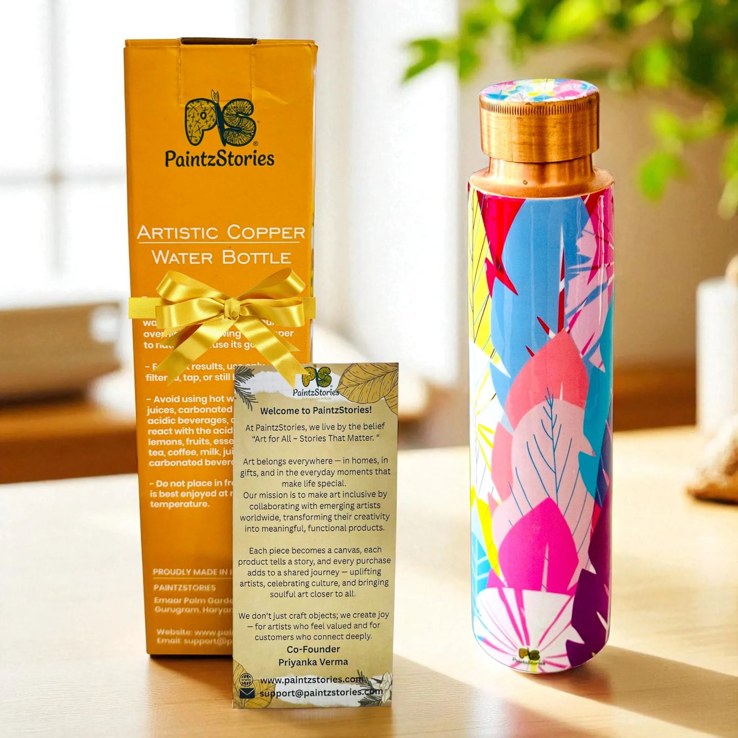 PAINTZSTORIES Cycle of Seasons Meena Print Copper Water Bottle | Handcrafted Tamba Bottle | Premium Copper Water Bottle for Home Décor, Office, Travel & Gifting | 900 ml