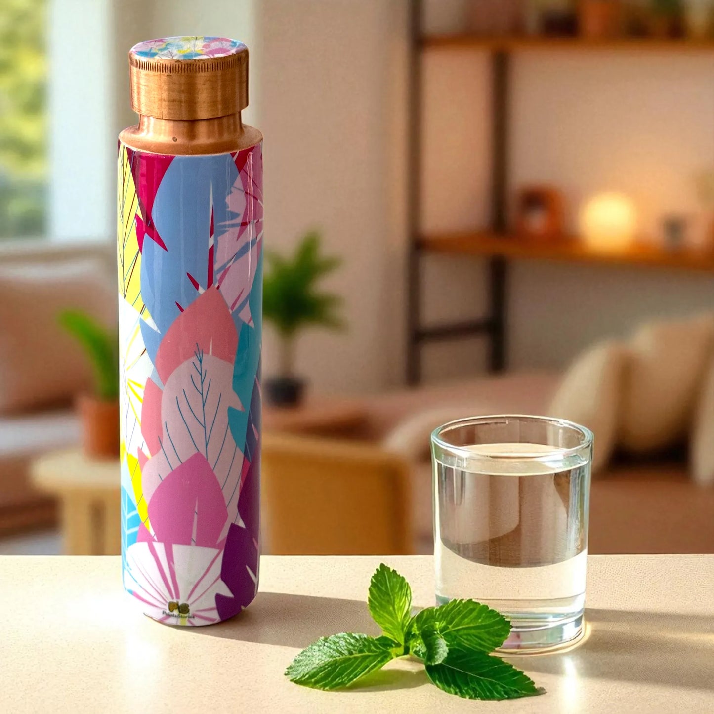 PAINTZSTORIES Cycle of Seasons Meena Print Copper Water Bottle | Handcrafted Tamba Bottle | Premium Copper Water Bottle for Home Décor, Office, Travel & Gifting | 900 ml