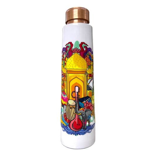 PAINTZSTORIES India's Rich Culture Meena Print Copper Water Bottle | Handcrafted Tamba Bottle | Premium Copper Water Bottle for Home Décor, Office, Travel & Gifting | 900 ml