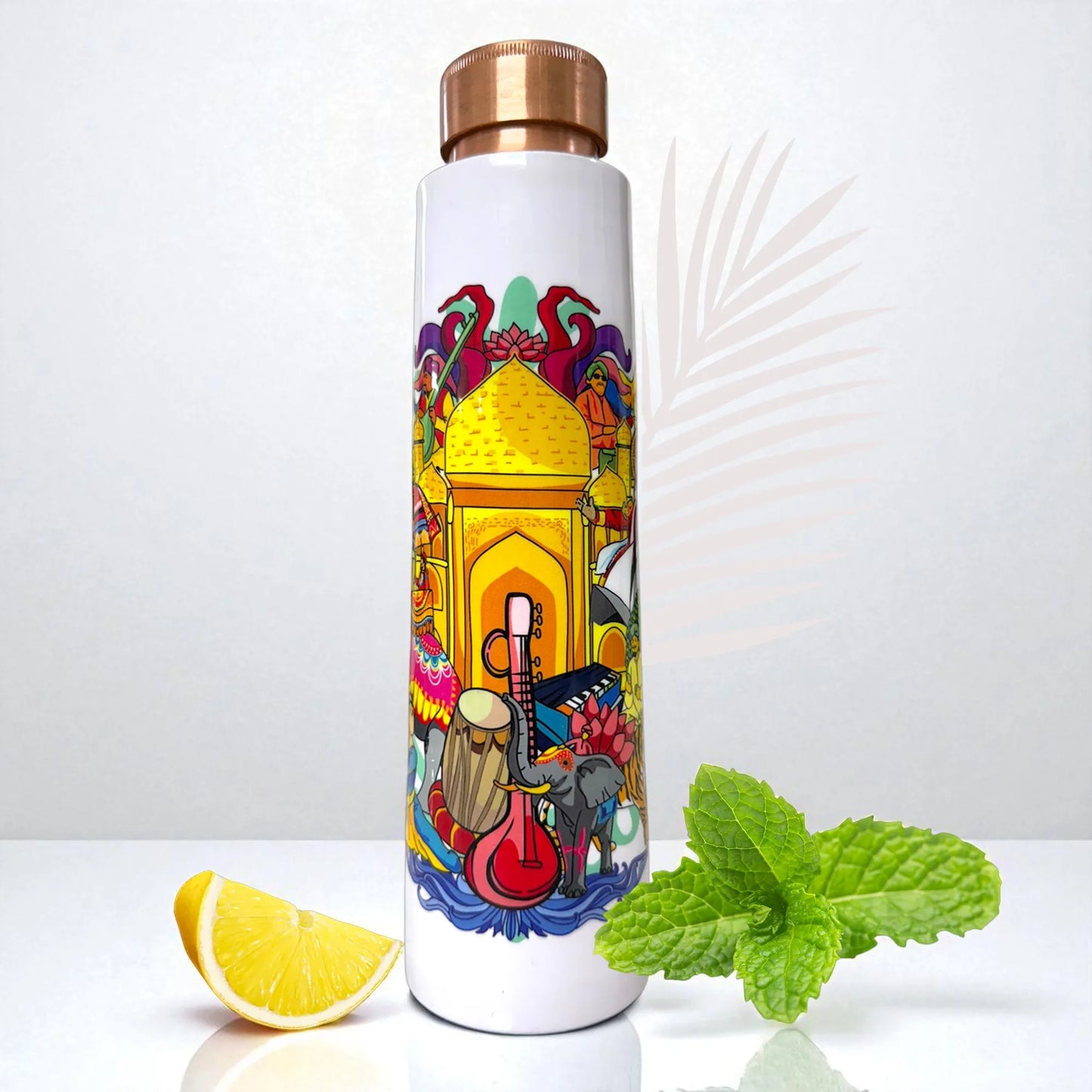 PAINTZSTORIES India's Rich Culture Meena Print Copper Water Bottle | Handcrafted Tamba Bottle | Premium Copper Water Bottle for Home Décor, Office, Travel & Gifting | 900 ml