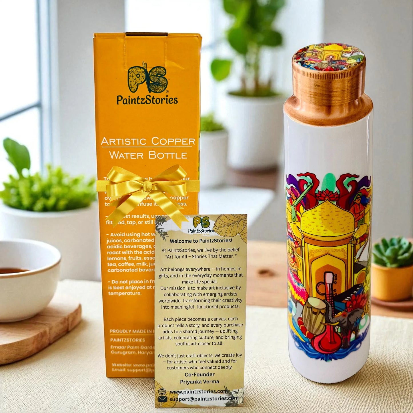 PAINTZSTORIES India's Rich Culture Meena Print Copper Water Bottle | Handcrafted Tamba Bottle | Premium Copper Water Bottle for Home Décor, Office, Travel & Gifting | 900 ml