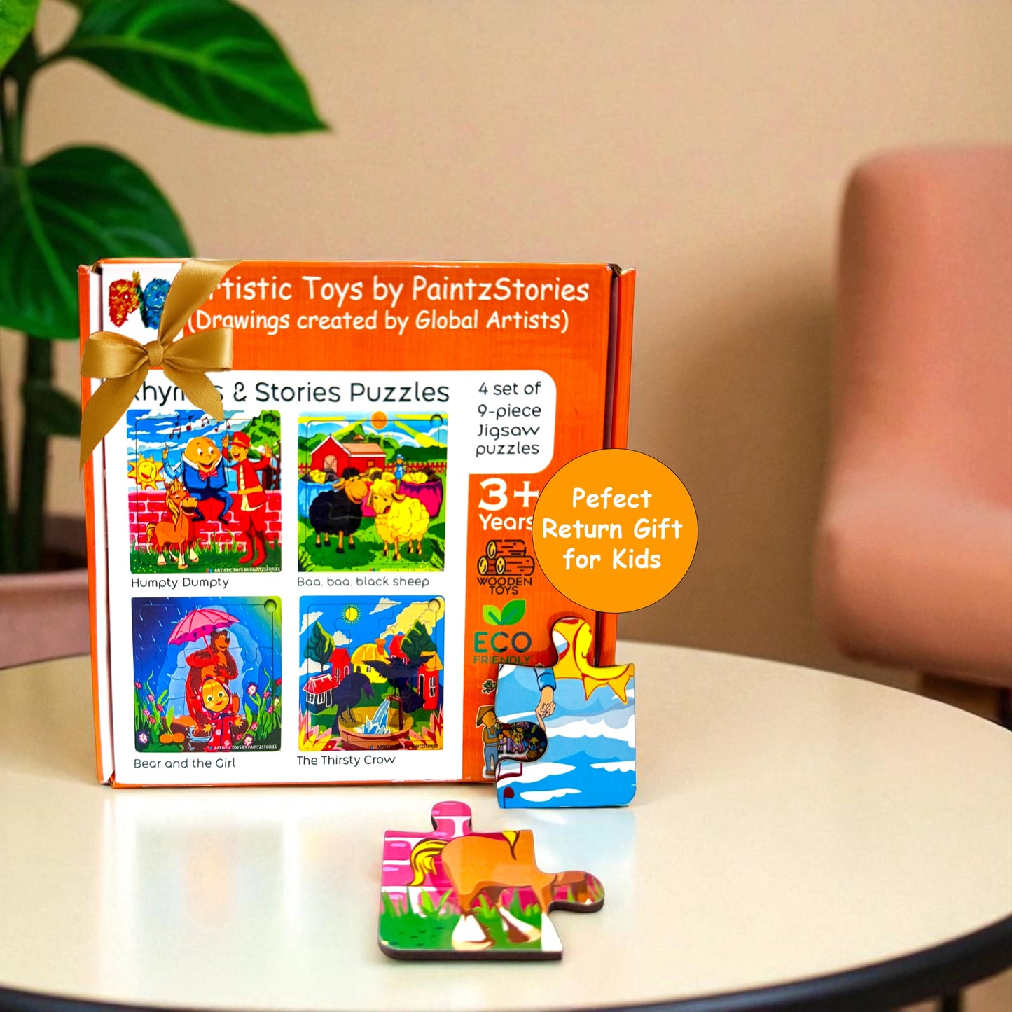 PAINTZSTORIES Rhymes & Stories Artistic Wooden Toy | Global Artists & Cultural Puzzles | Set of 4 Jigsaw Puzzles | 3+ Years | Educational Puzzle for Kids | Wooden Animal Puzzle | Size: 6x6 Inch