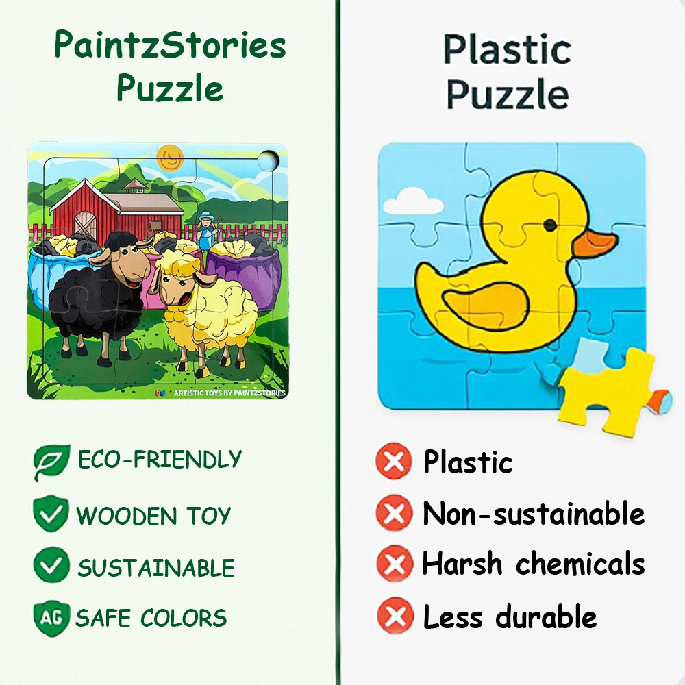PAINTZSTORIES Rhymes & Stories Artistic Wooden Toy | Global Artists & Cultural Puzzles | Set of 4 Jigsaw Puzzles | 3+ Years | Educational Puzzle for Kids | Wooden Animal Puzzle | Size: 6x6 Inch
