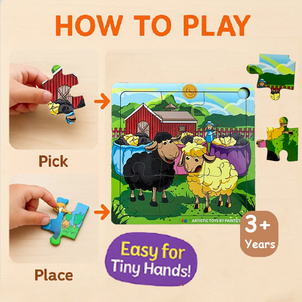 PAINTZSTORIES Rhymes & Stories Artistic Wooden Toy | Global Artists & Cultural Puzzles | Set of 4 Jigsaw Puzzles | 3+ Years | Educational Puzzle for Kids | Wooden Animal Puzzle | Size: 6x6 Inch
