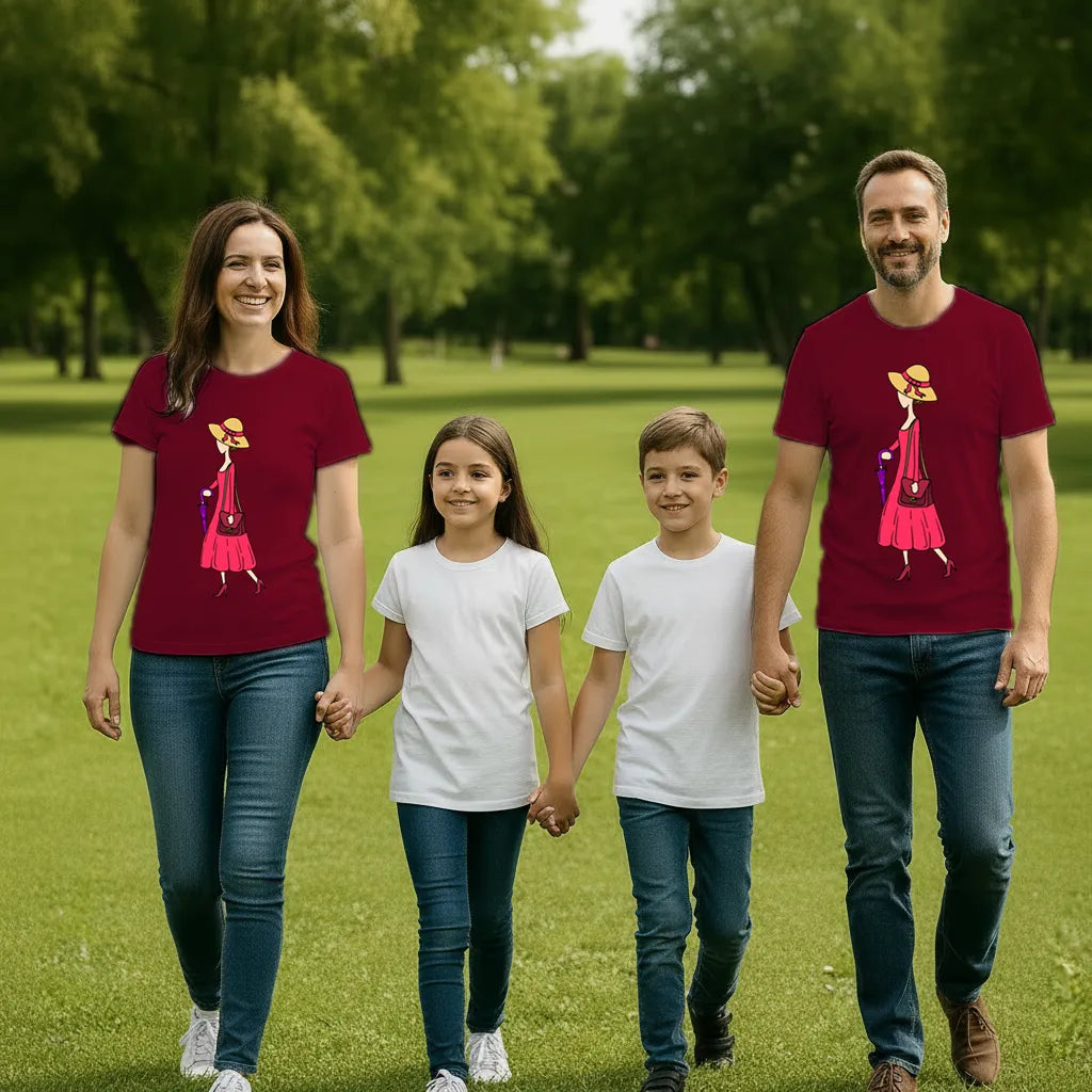 PAINTZSTORIES Walking Lady Unisex Cotton Round Neck T-Shirt | Modern Stylish Regular Fit Tee for Men & Women – Soft & Breathable Fabric, Daily Wear, Easy Care, Straight Hem, Comfortable Everyday Fit