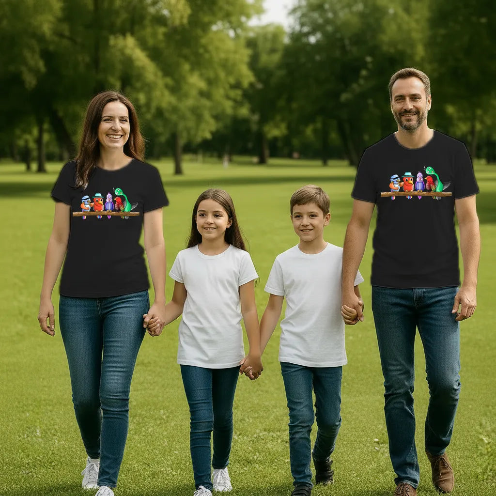 PAINTZSTORIES Five colourful Birds Unisex Cotton Round Neck T-Shirt | Modern Stylish Regular Fit Tee for Men & Women – Soft & Breathable Fabric, Casual Wear, Straight Hem, Comfortable Everyday Fit