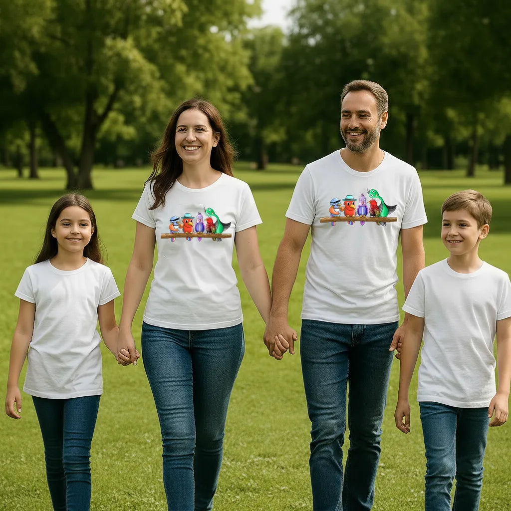 PAINTZSTORIES Five colourful Birds Unisex Cotton Round Neck T-Shirt | Modern Stylish Regular Fit Tee for Men & Women – Soft & Breathable Fabric, Casual Wear, Straight Hem, Comfortable Everyday Fit