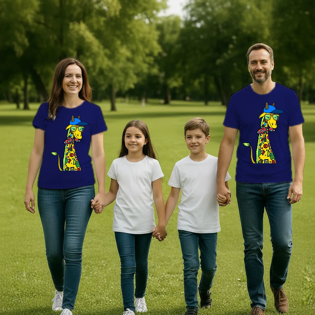 PAINTZSTORIES Giraffe with bow tie Unisex Cotton Round Neck T-Shirt | Modern Stylish Regular Fit Tee for Men & Women – Soft & Breathable Fabric, Casual Daily Wear, Easy Care, Comfortable Everyday Fit