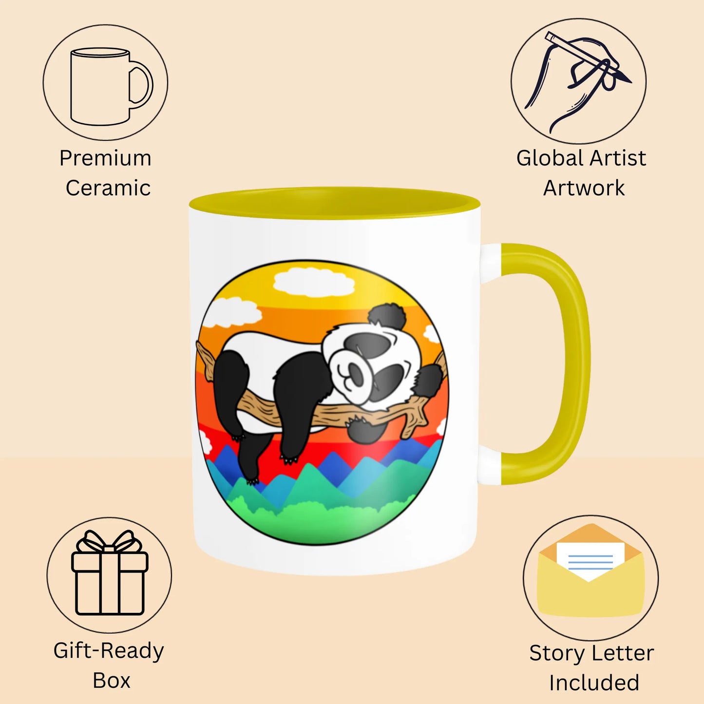 PAINTZSTORIES A Cute Panda Artistic Ceramic Coffee Mug with Digital Print by Global Artists | Durable Ceramic Cup for Coffee, Tea & Cold Beverages | Printed Mug for Birthday Gift | 350ml