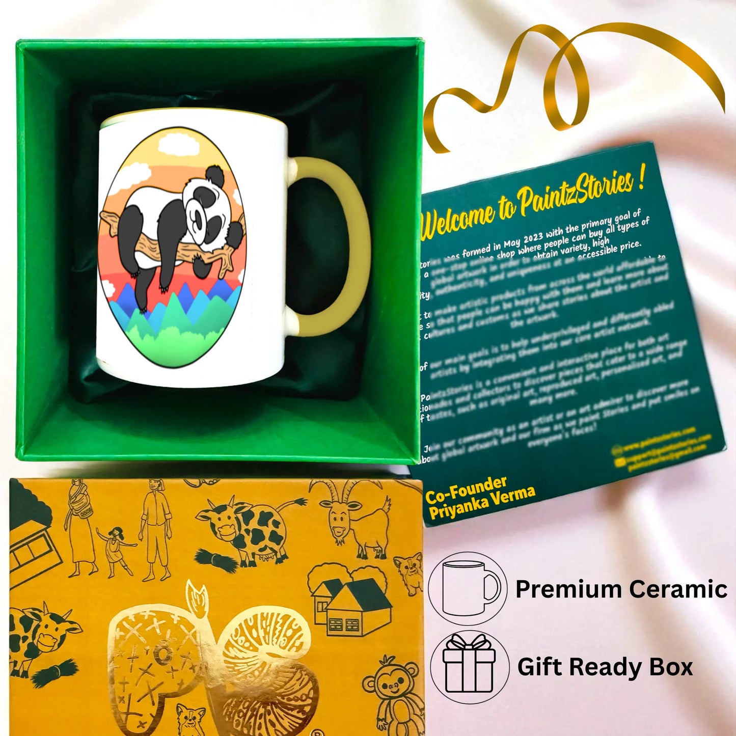 PAINTZSTORIES A Cute Panda Artistic Ceramic Coffee Mug with Digital Print by Global Artists | Durable Ceramic Cup for Coffee, Tea & Cold Beverages | Printed Mug for Birthday Gift | 350ml