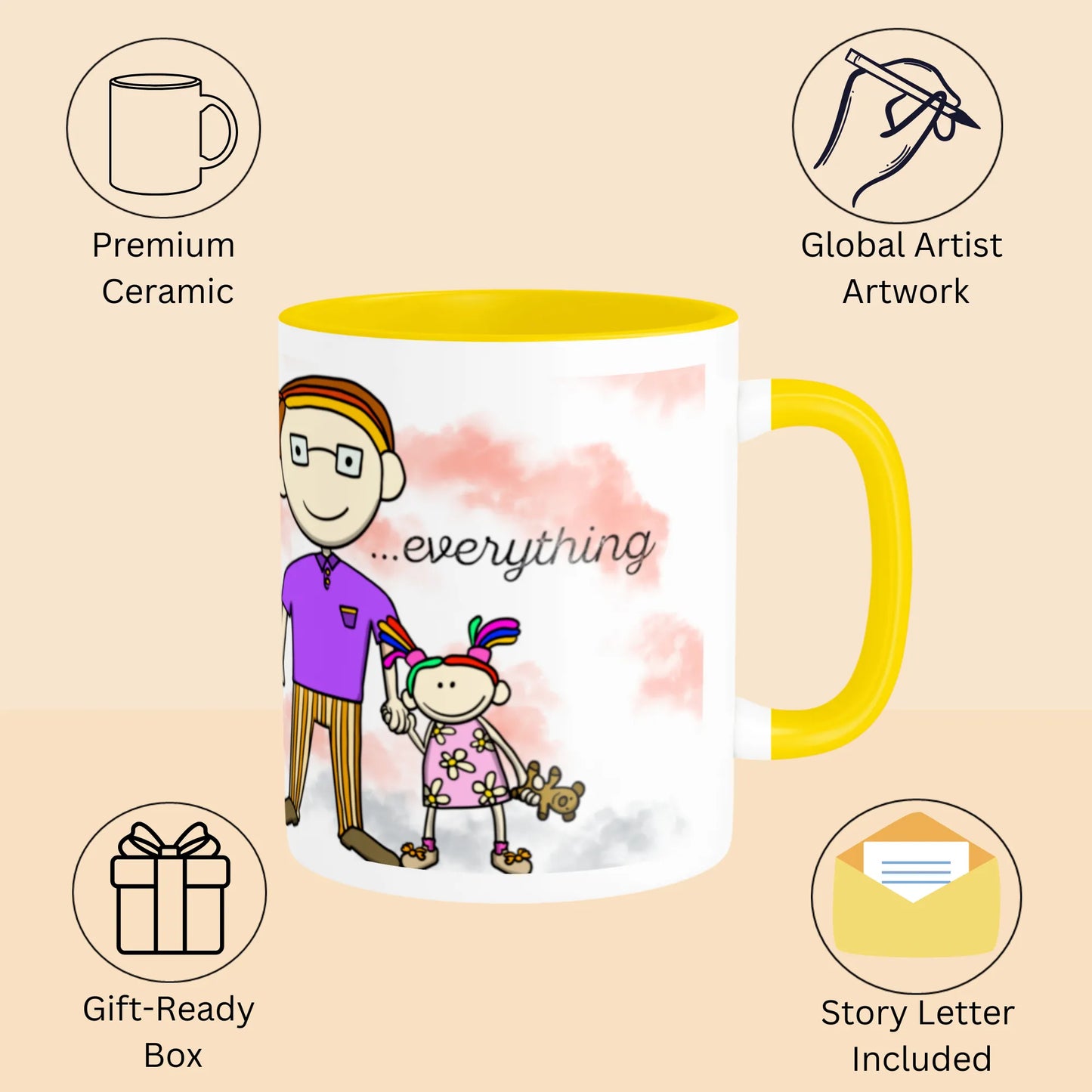 PAINTZSTORIES A Joyful Family Artistic Ceramic Coffee Mug with Digital Print by Global Artists | Durable Ceramic Cup for Coffee, Tea & Cold Beverages | Printed Mug for Birthday Gift | 350ml