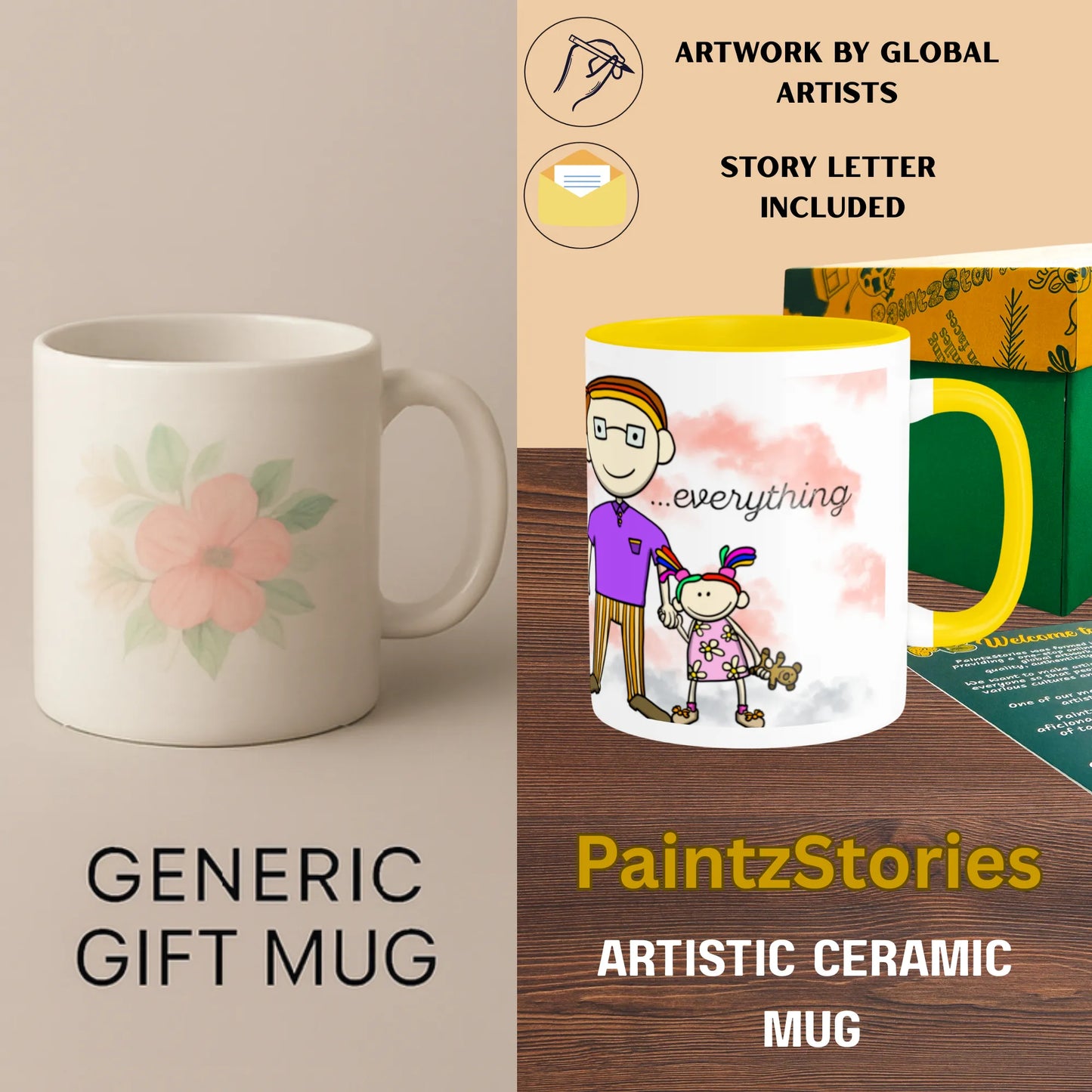 PAINTZSTORIES A Joyful Family Artistic Ceramic Coffee Mug with Digital Print by Global Artists | Durable Ceramic Cup for Coffee, Tea & Cold Beverages | Printed Mug for Birthday Gift | 350ml