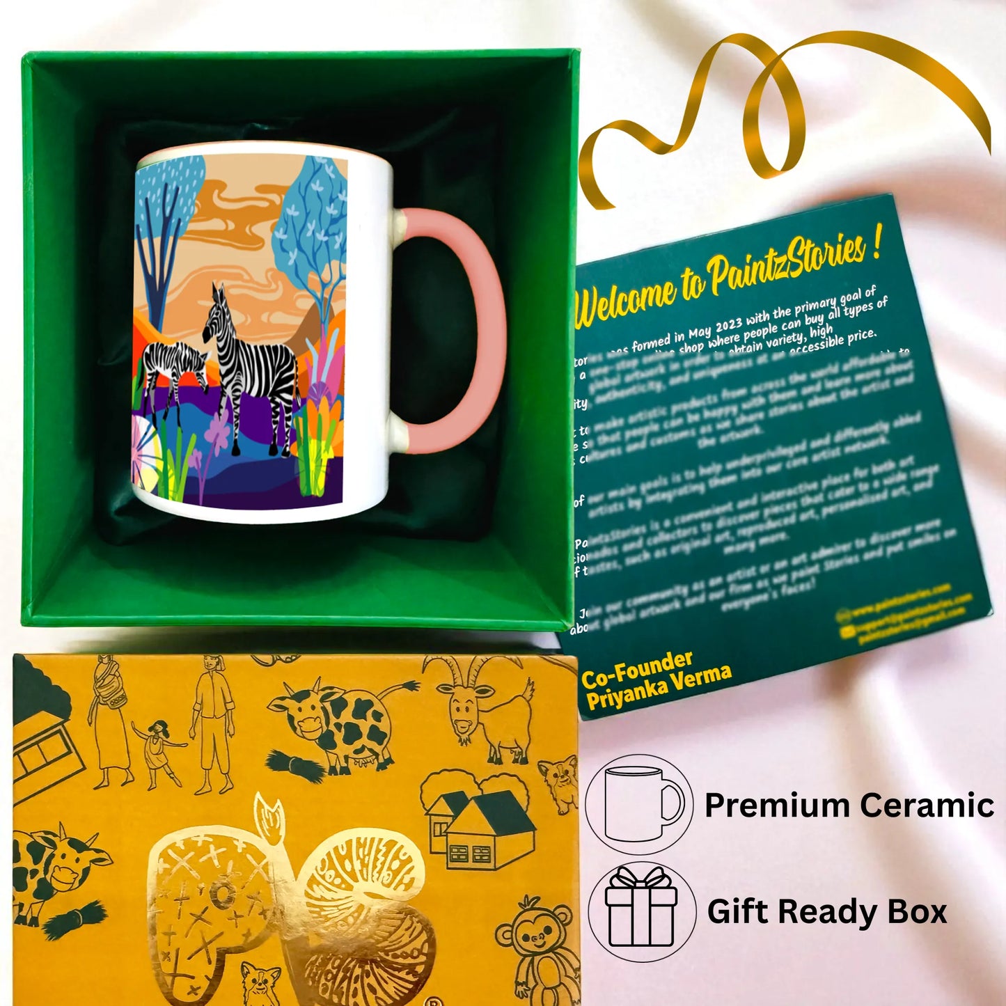 PAINTZSTORIES A Pair of Zebras Artistic Ceramic Coffee Mug with Digital Print by Global Artists | Durable Ceramic Cup for Coffee, Tea & Cold Beverages | Printed Mug for Birthday Gift | 350ml