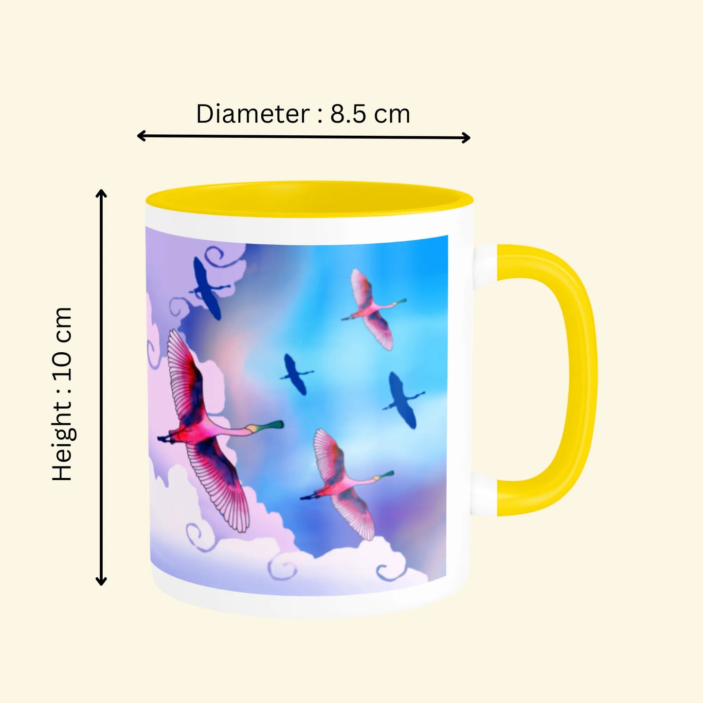PAINTZSTORIES Birds in Sky Artistic Ceramic Coffee Mug with Digital Print by Global Artists | Durable Ceramic Cup for Coffee, Tea & Cold Beverages | Printed Mug for Birthday Gift | 350ml