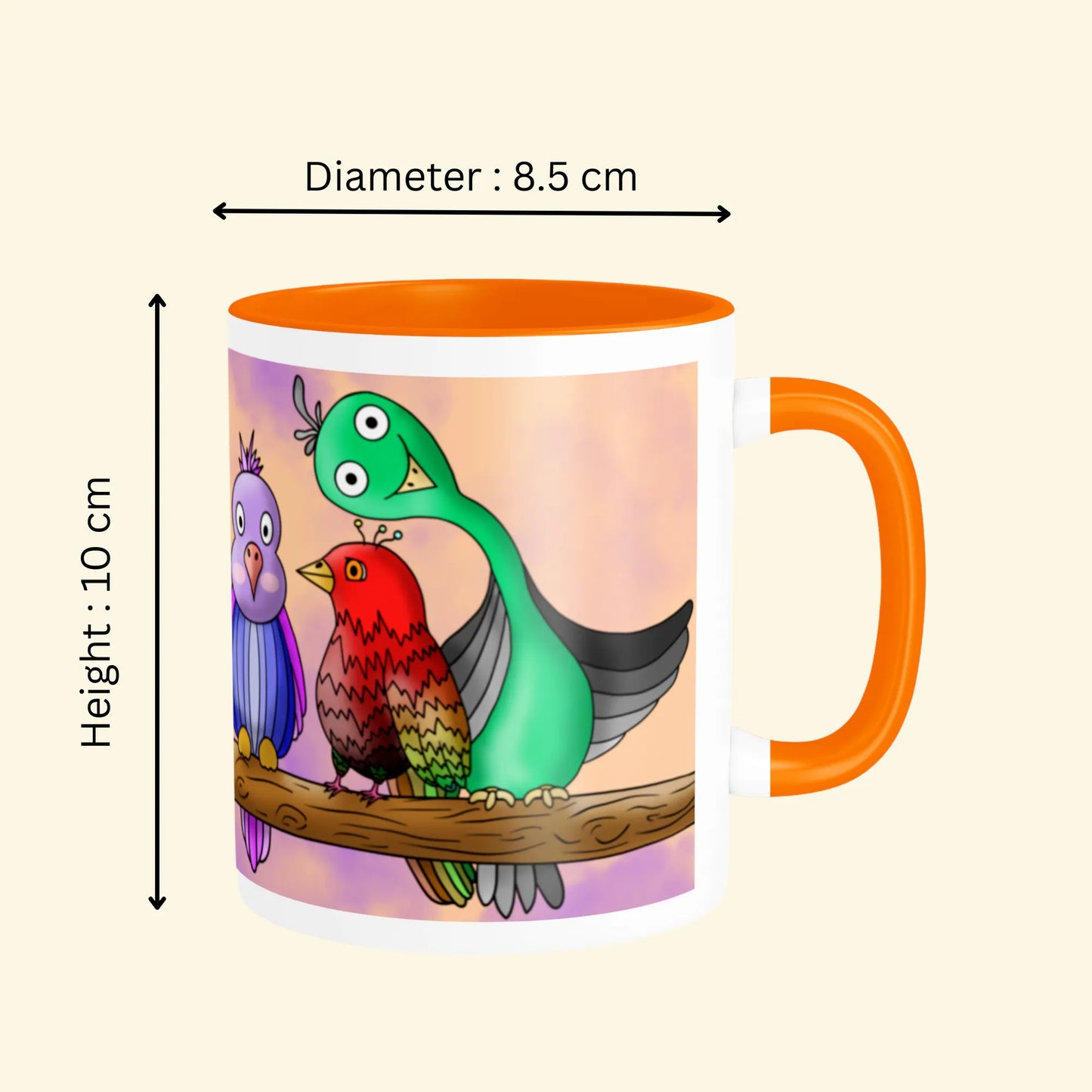 PAINTZSTORIES Five Colourful Birds Artistic Ceramic Coffee Mug with Digital Print by Global Artists | Durable Ceramic Cup for Coffee, Tea & Cold Beverages | Printed Mug for Birthday Gift | 350ml