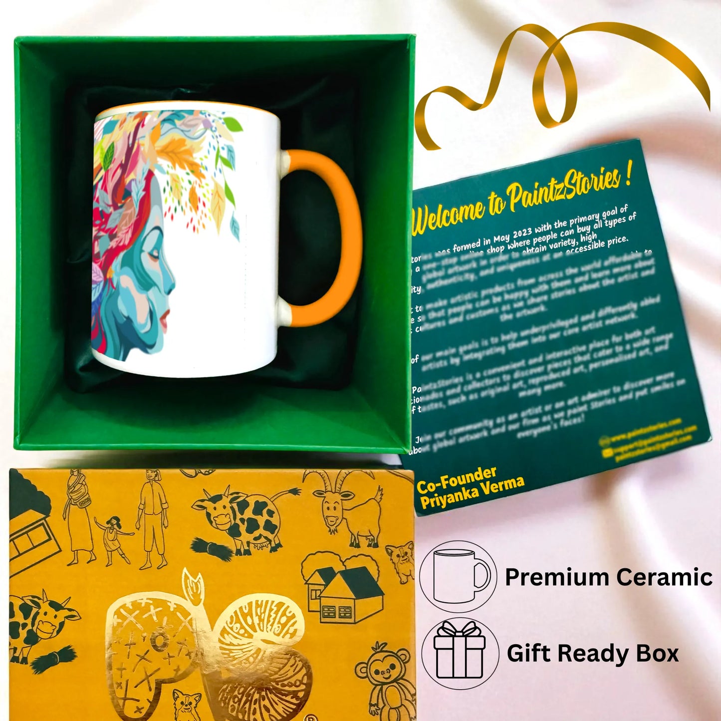 PAINTZSTORIES Floral Reflections Artistic Ceramic Coffee Mug with Digital Print by Global Artists | Durable Ceramic Cup for Coffee, Tea & Cold Beverages | Printed Mug for Birthday Gift | 350ml