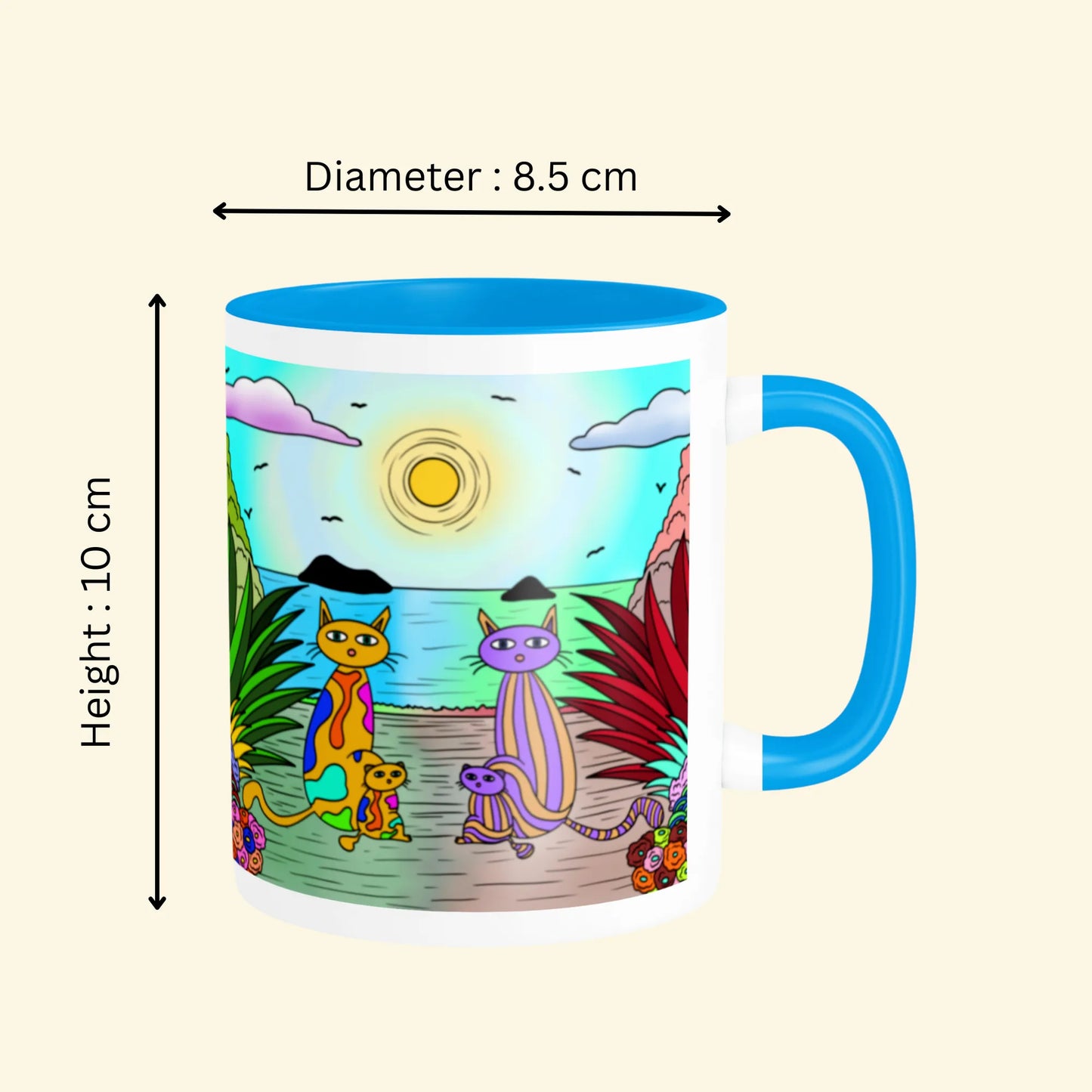 PAINTZSTORIES Four Cats Artistic Ceramic Coffee Mug with Digital Print by Global Artists | Durable Ceramic Cup for Coffee, Tea & Cold Beverages | Printed Mug for Birthday Gift | 350ml