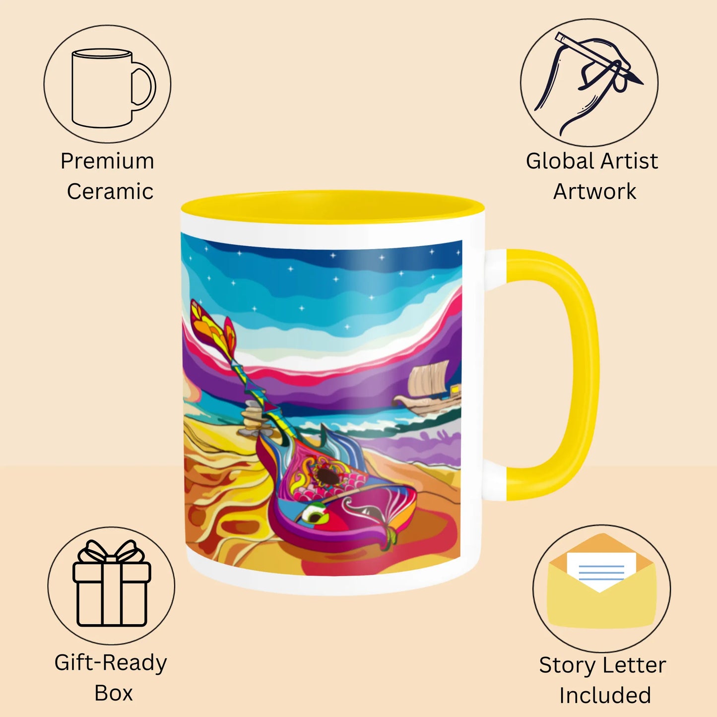 PAINTZSTORIES Harmonious Melodies Artistic Ceramic Coffee Mug with Digital Print by Global Artists | Durable Ceramic Cup for Coffee, Tea & Cold Beverages | Printed Mug for Birthday Gift | 350ml
